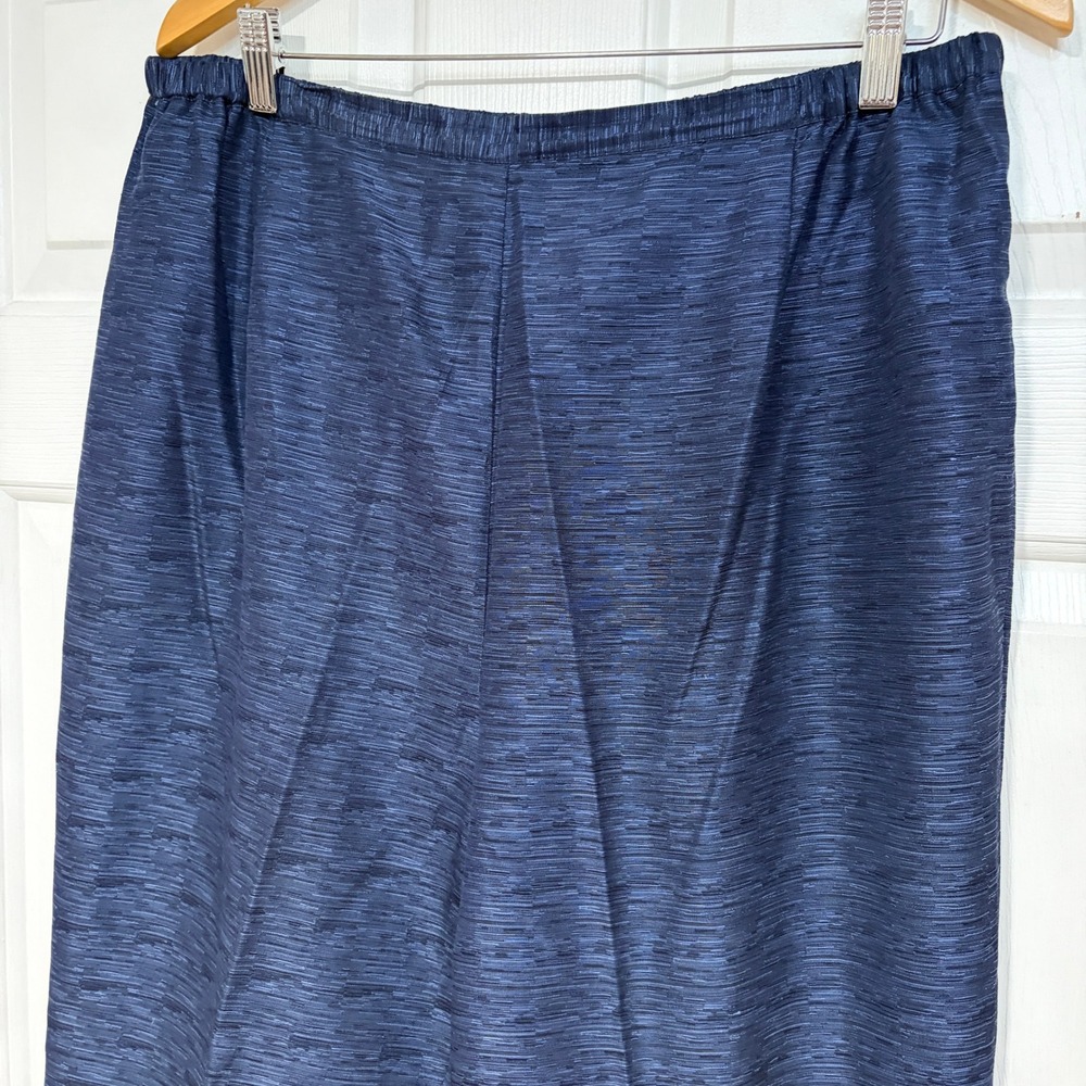 Dialogue Womens 1X Navy Blue 100% Silk Elastic Waist Slim Straight Pants Evening